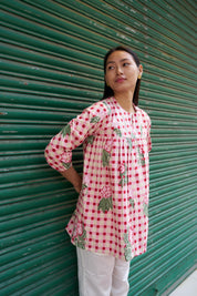 PINK CHECKERED SHORT KURTI