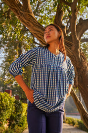 BLUE CHECKERED SHORT  KURTI