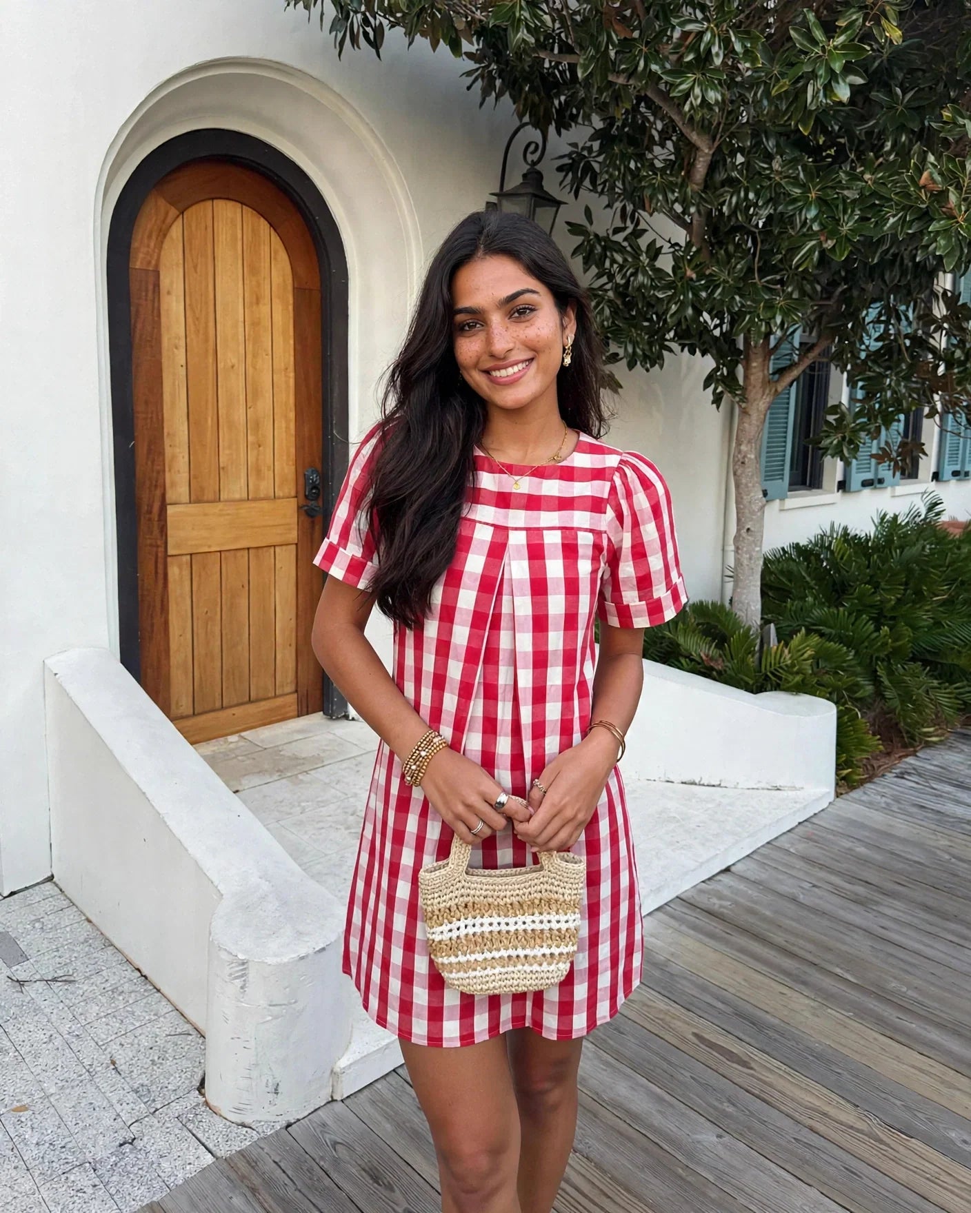RED PINK CHECKS DRESS