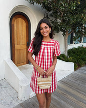 RED PINK CHECKS DRESS