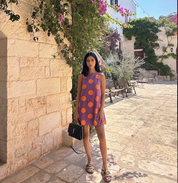 VIOLET ORANGE POLKA DOT DRESS