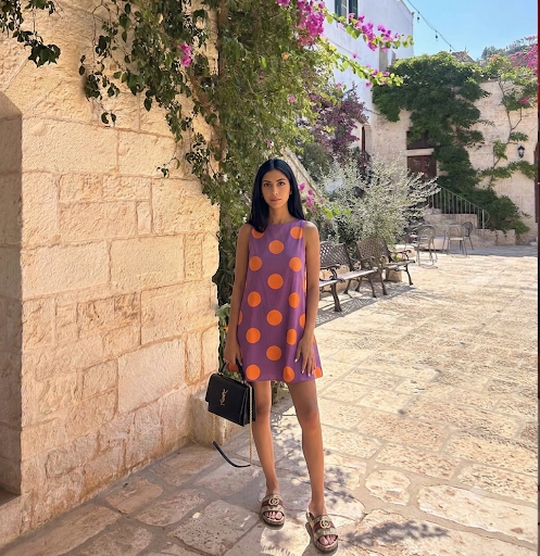 VIOLET ORANGE POLKA DOT DRESS