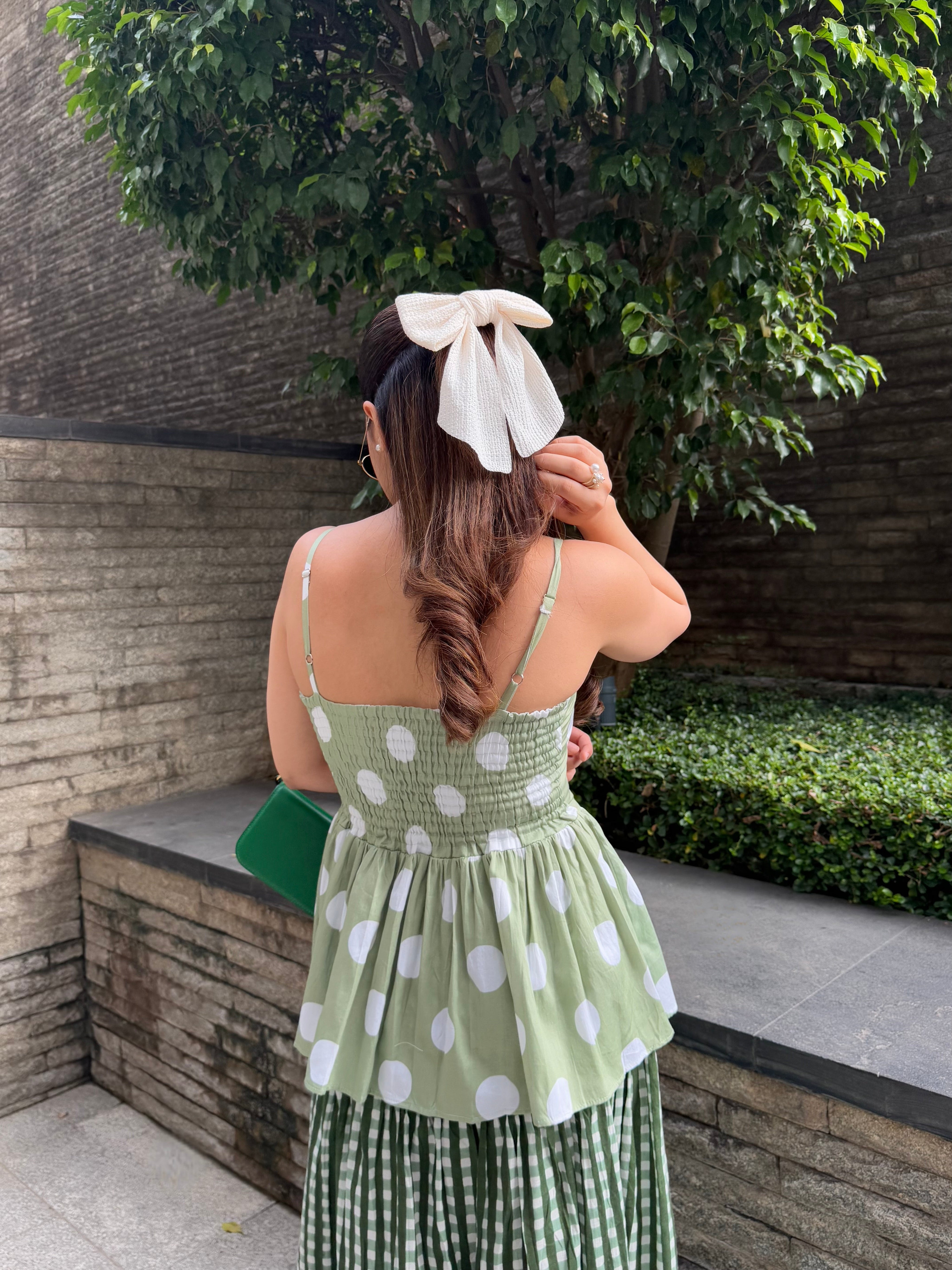GREEN POLKA DOT SKIRT SET
