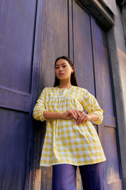 YELLOW CHECKERED SHORT KURTA