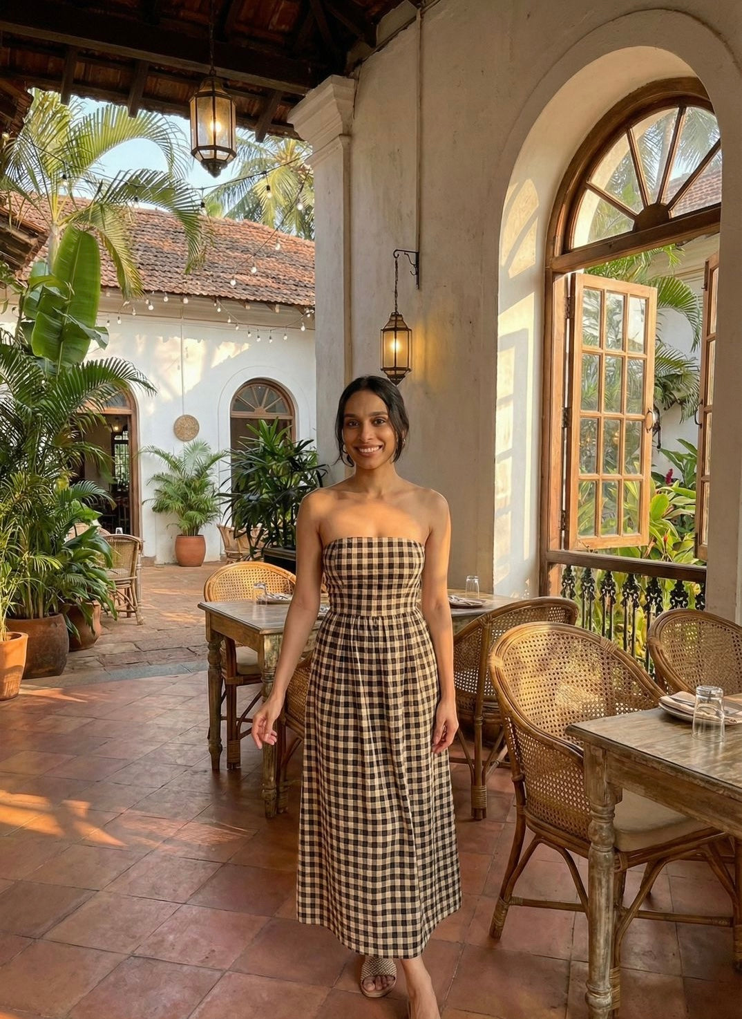 BROWN CHECKERED DRESS