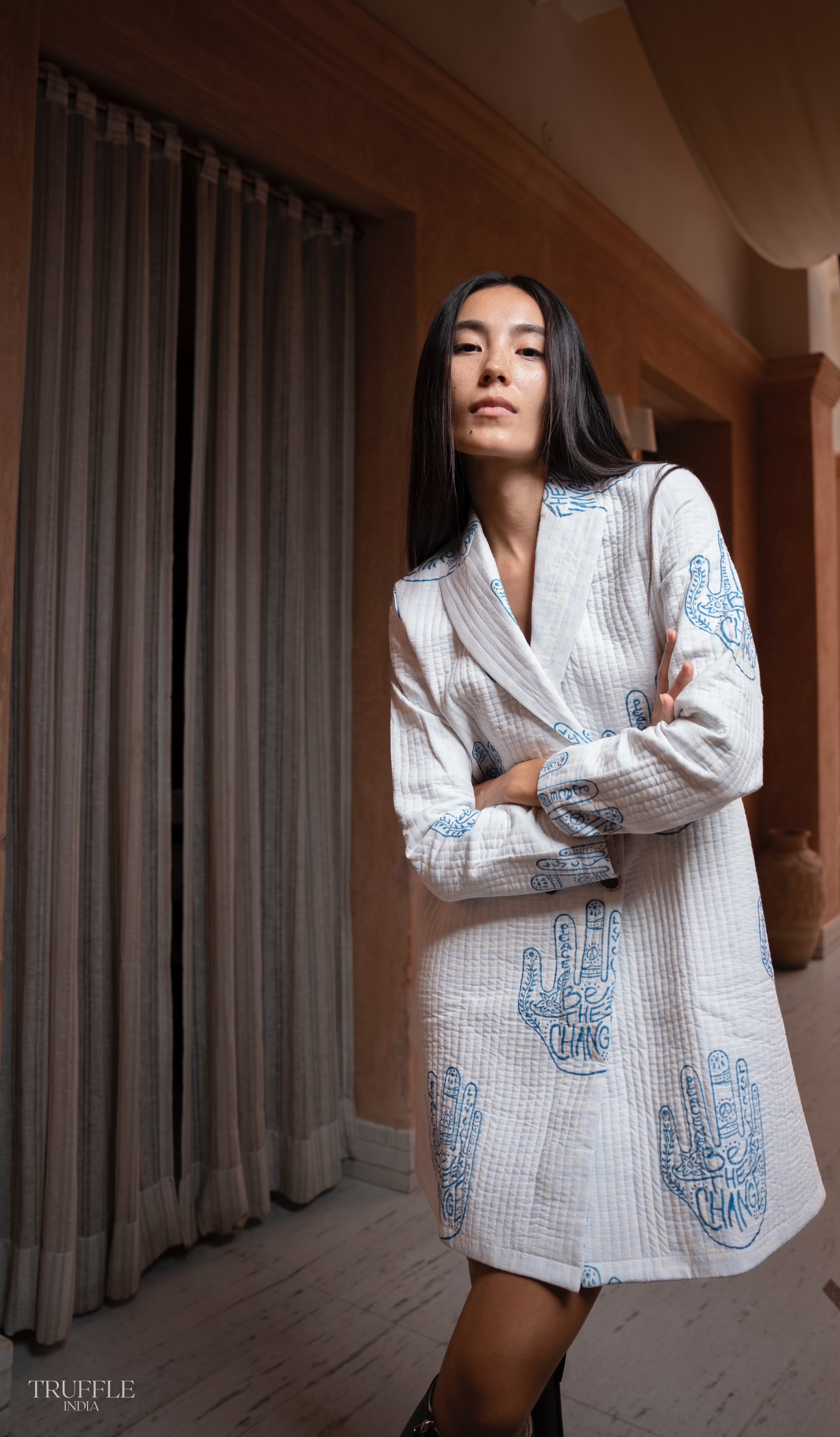 coat design dress Blue Tribal Print Trench Coat Dress by Rahyma L