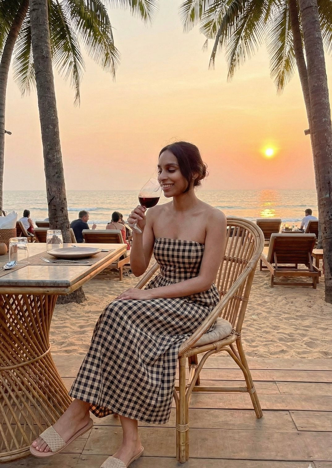 BROWN CHECKERED DRESS