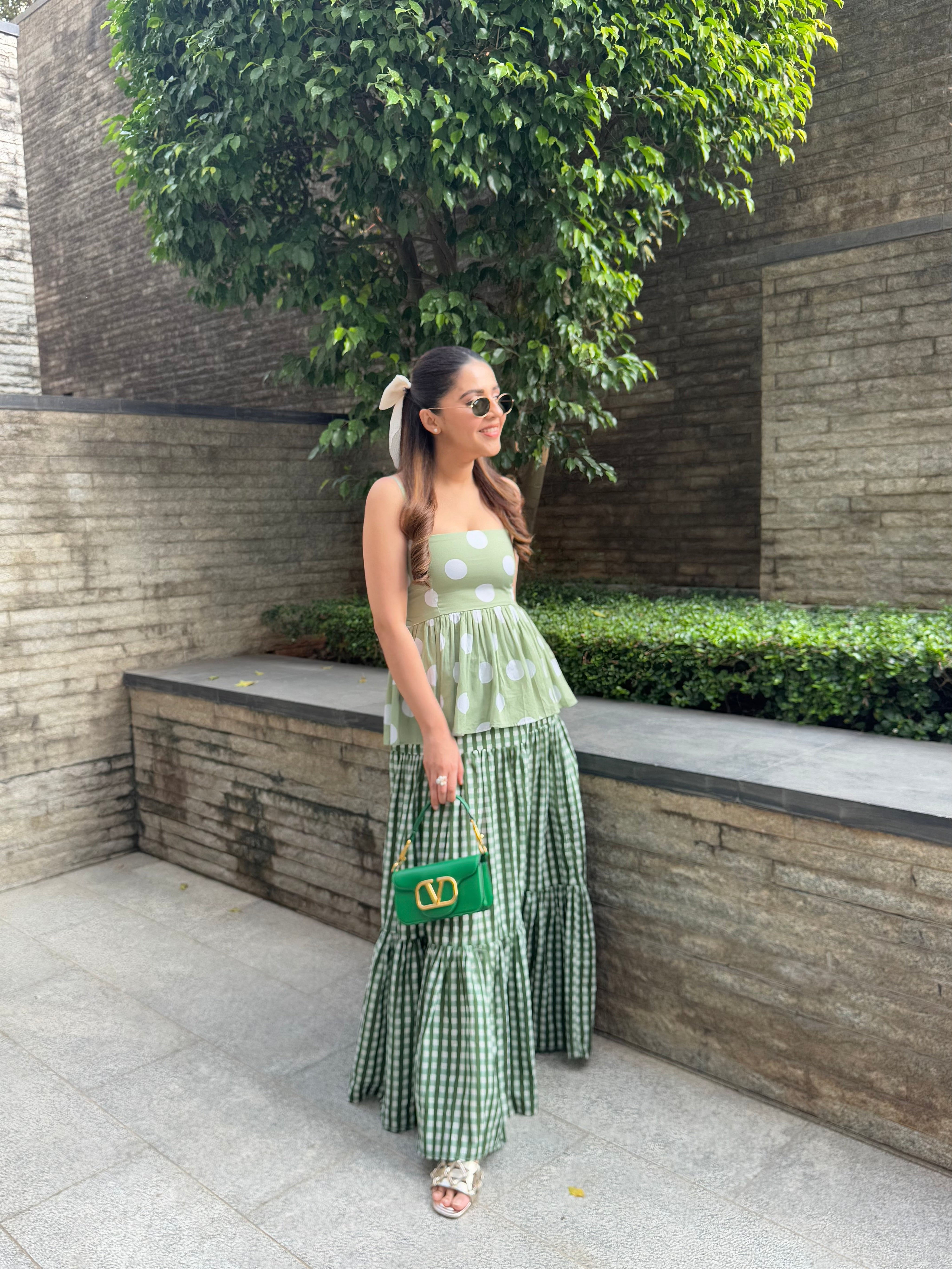 GREEN POLKA DOT SKIRT SET