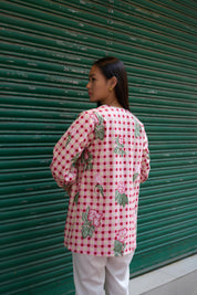 PINK CHECKERED SHORT KURTI