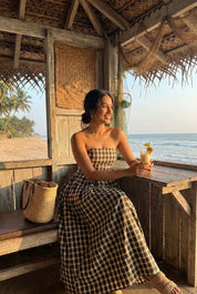 BROWN CHECKERED DRESS