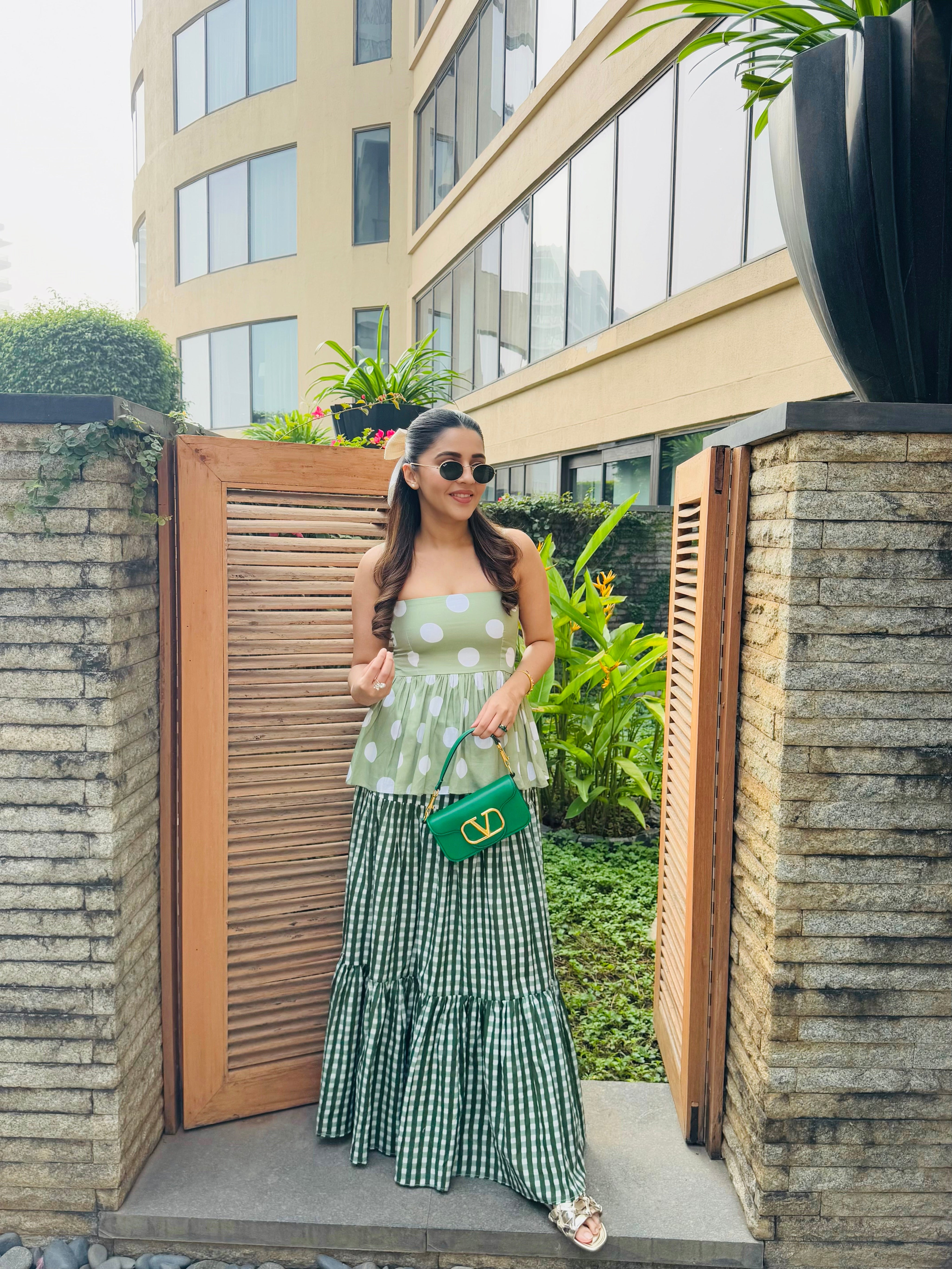 GREEN POLKA DOT SKIRT SET