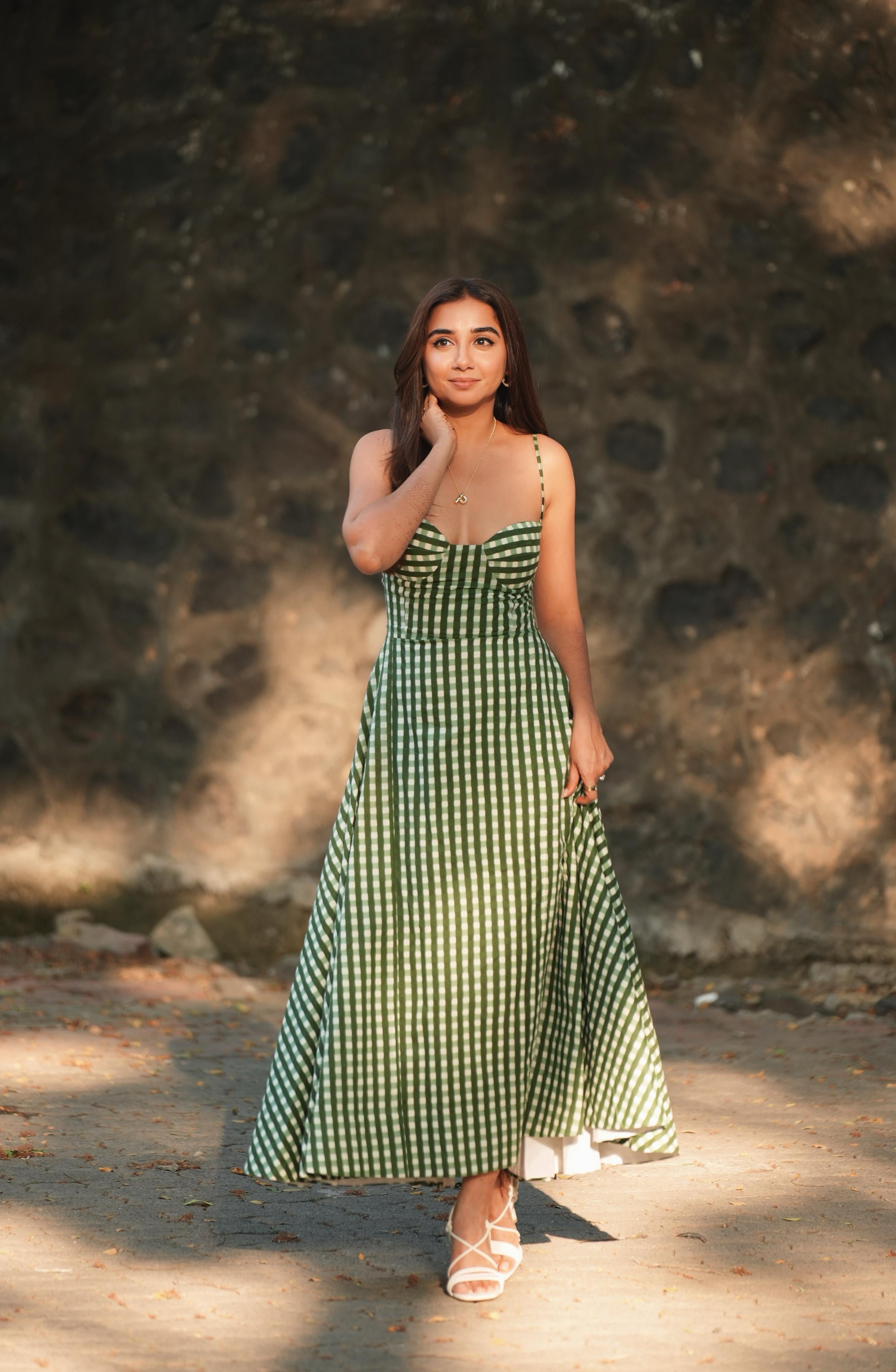 GREEN CHECKERED DRESS CUSTOM TAILORING