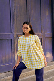 YELLOW CHECKERED SHORT KURTA