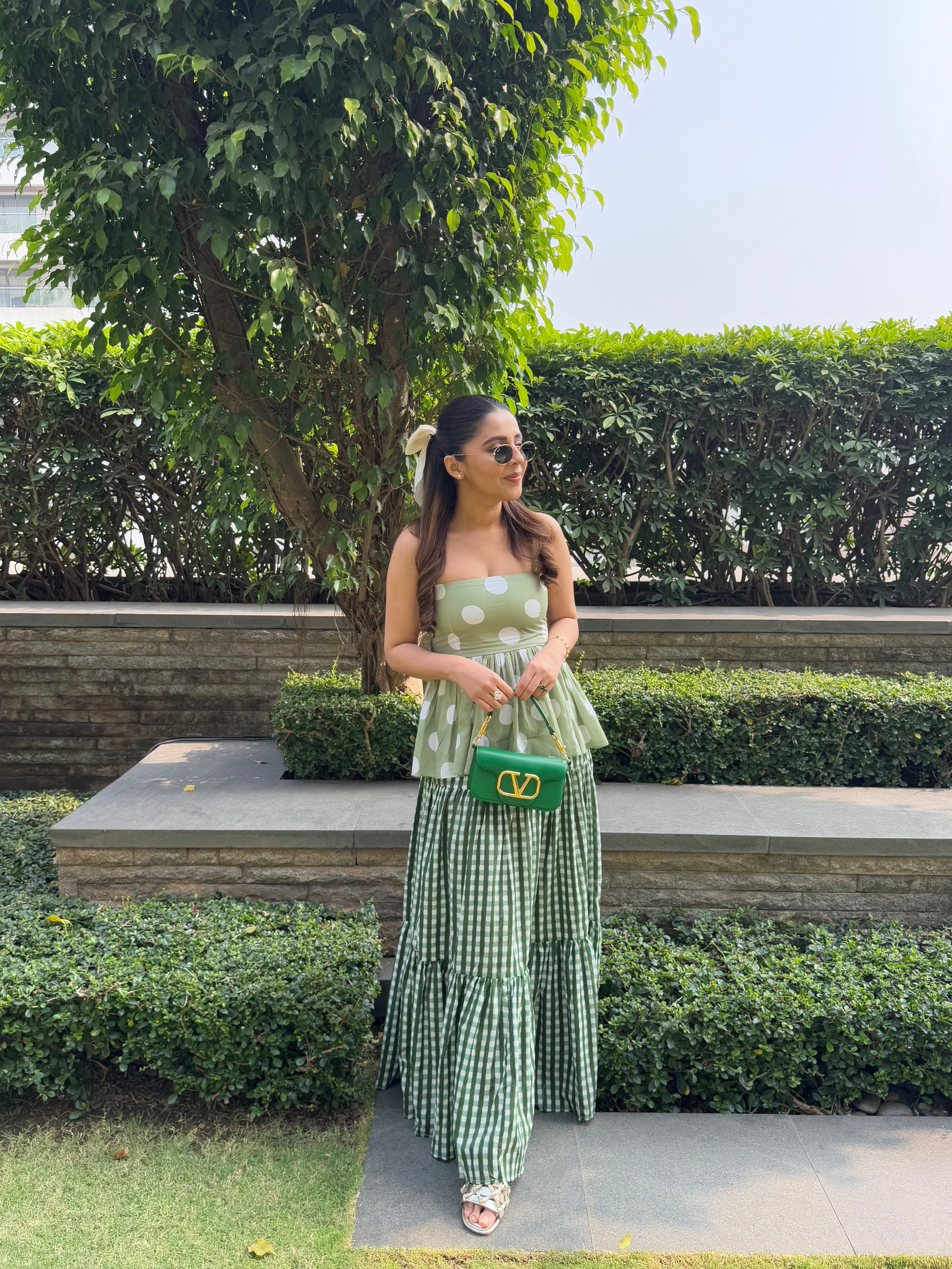 GREEN POLKA DOT SKIRT SET