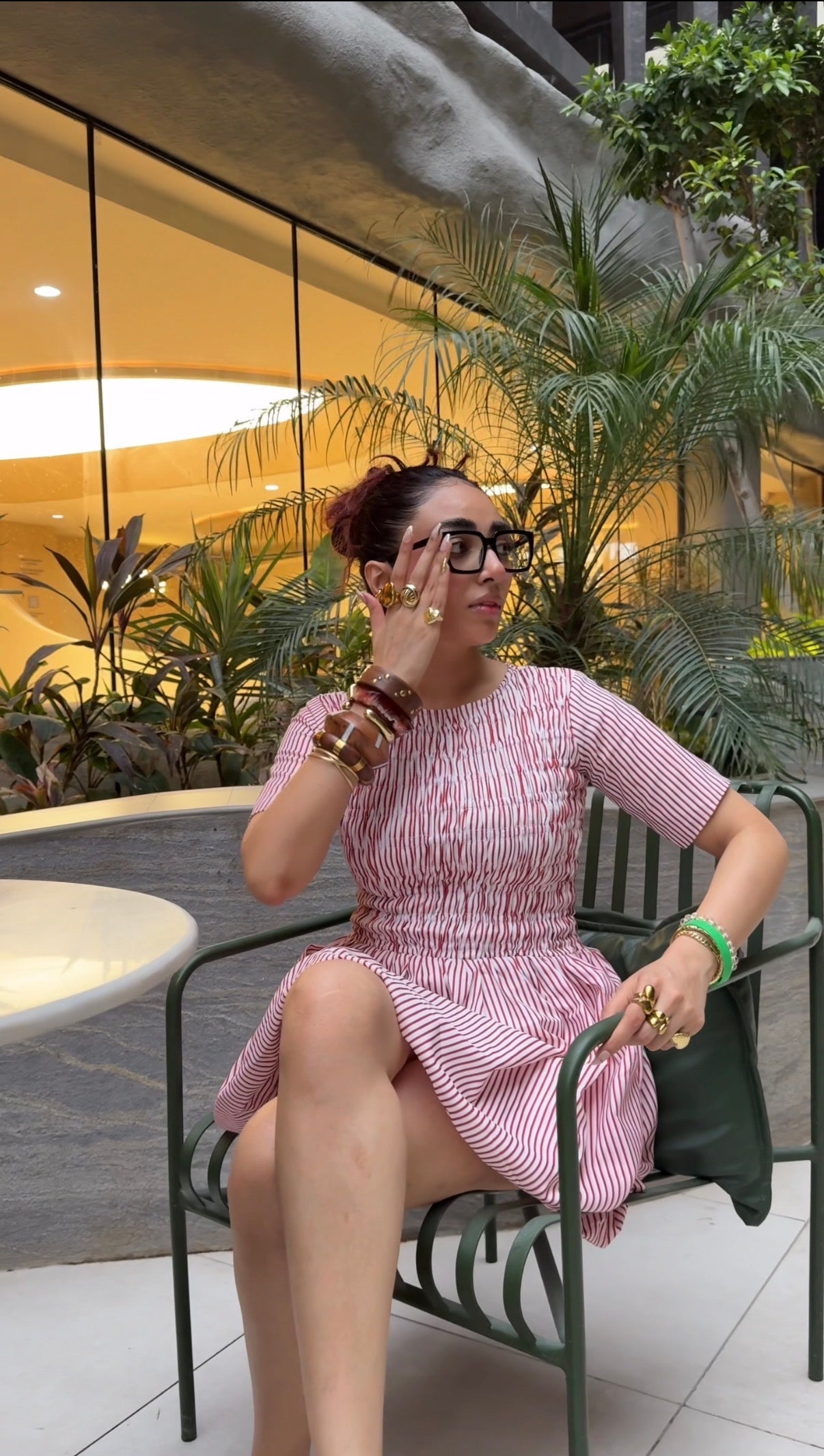 RED STRIPE SMOKING DRESS