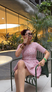 RED STRIPE SMOKING DRESS