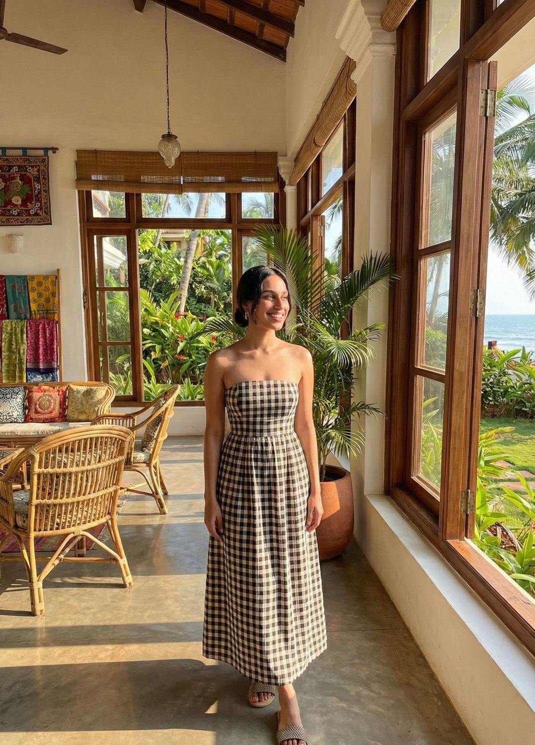 BROWN CHECKERED DRESS