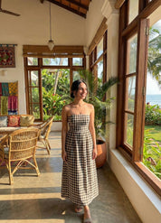 BROWN CHECKERED DRESS