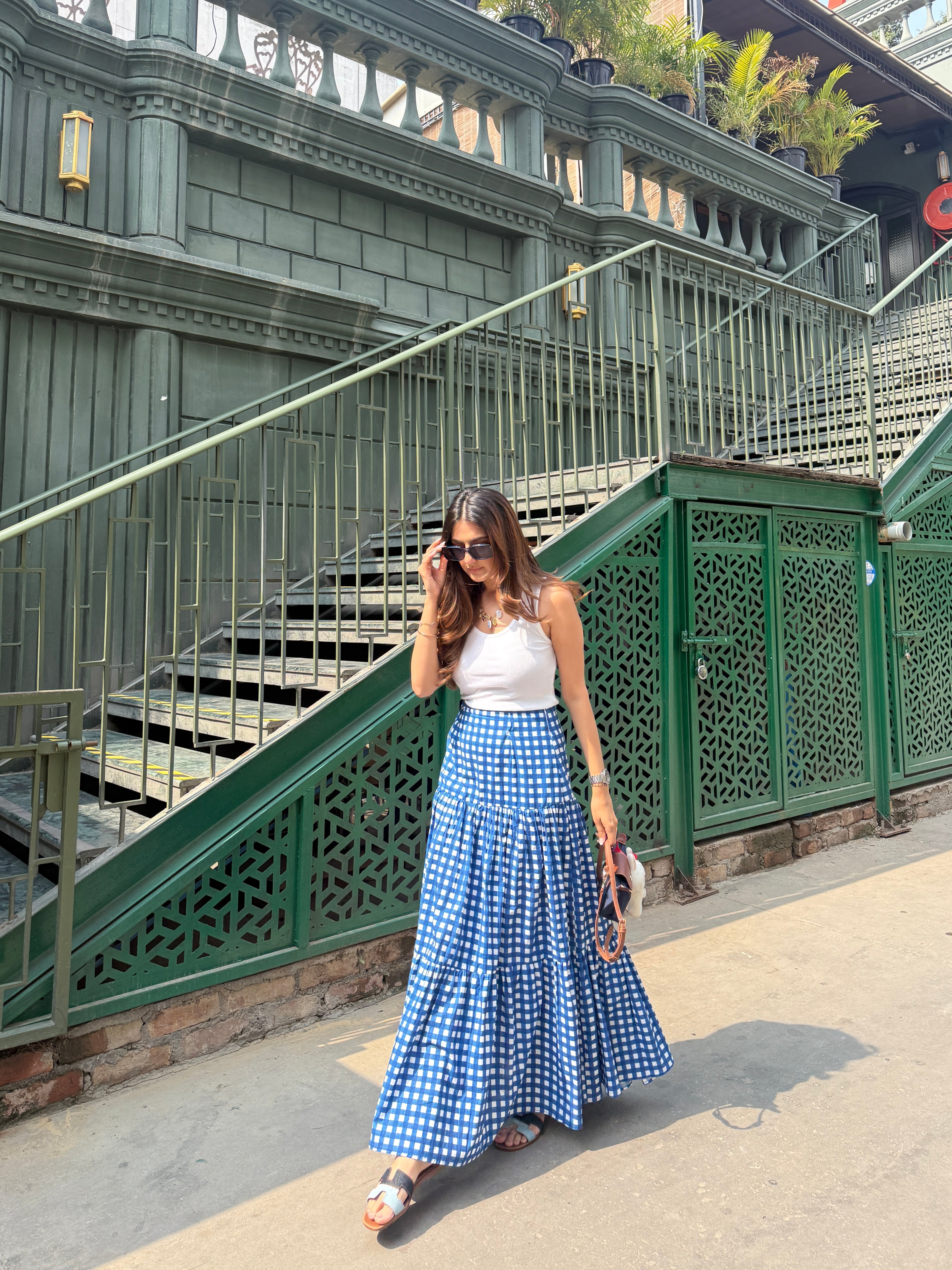 BLUE GINGHAM SKIRT SET