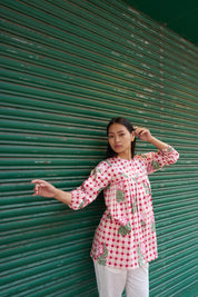 PINK CHECKERED SHORT KURTI