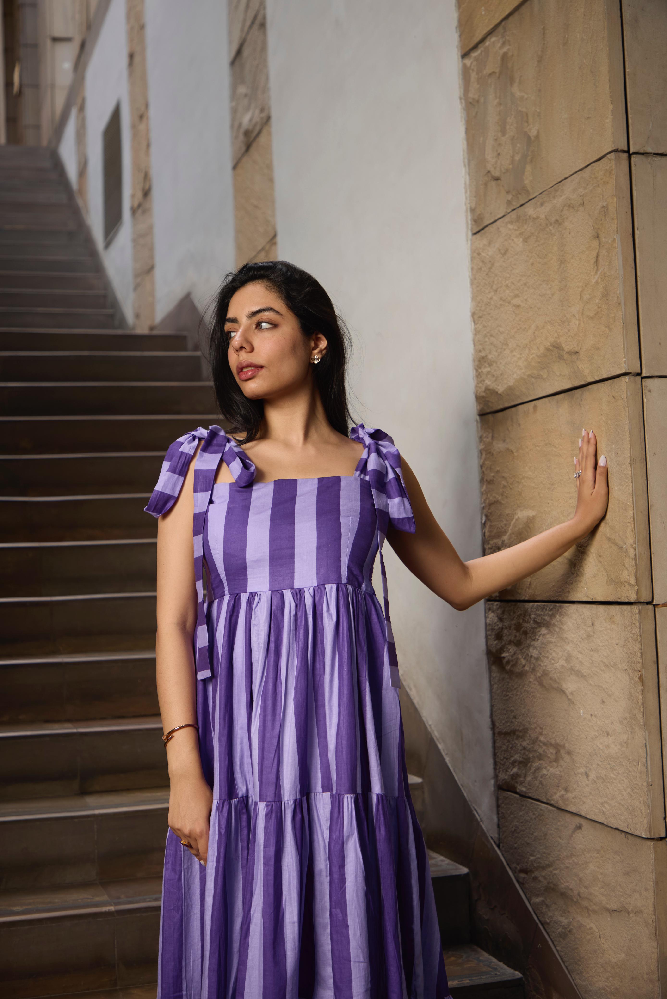 PURPLE STRIPE MAXI  DRESS