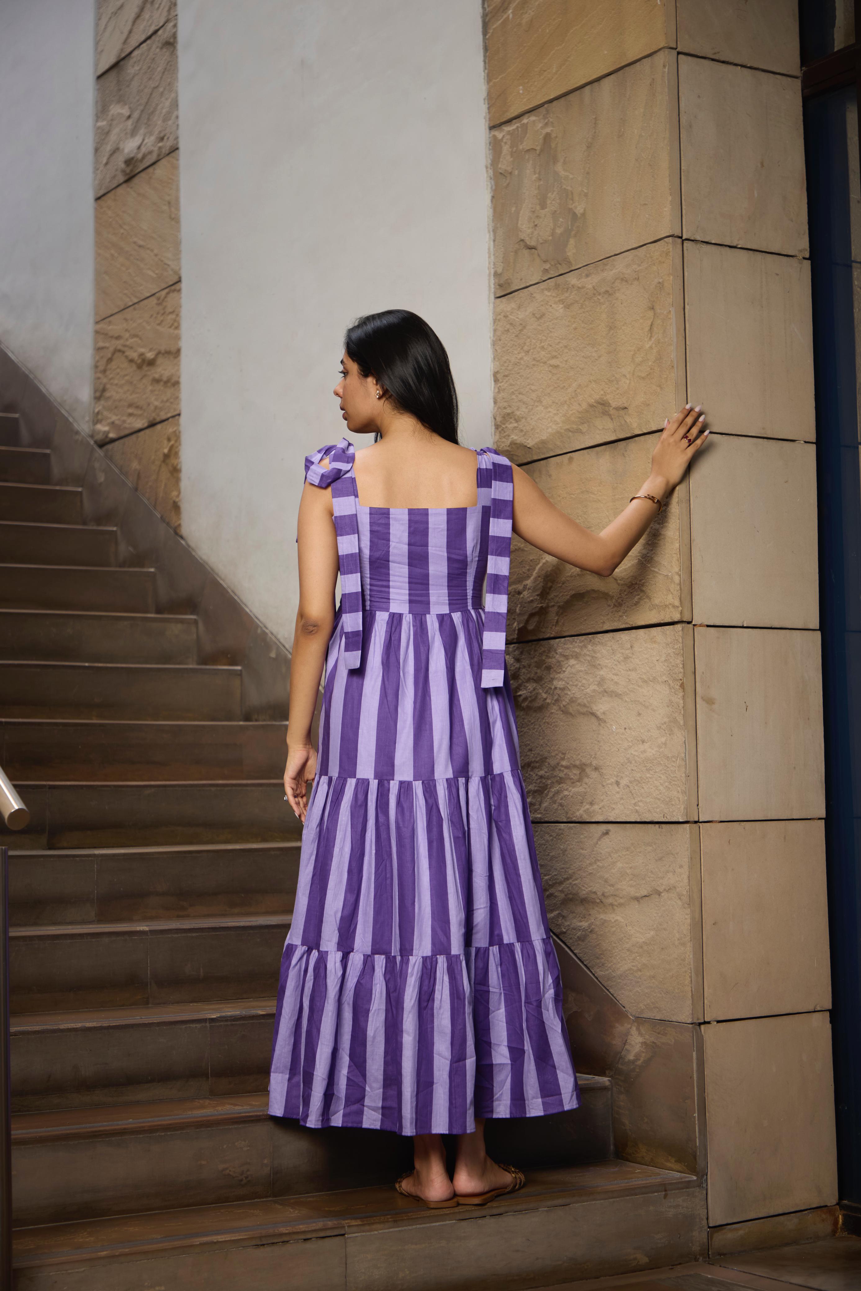 PURPLE STRIPE MAXI  DRESS